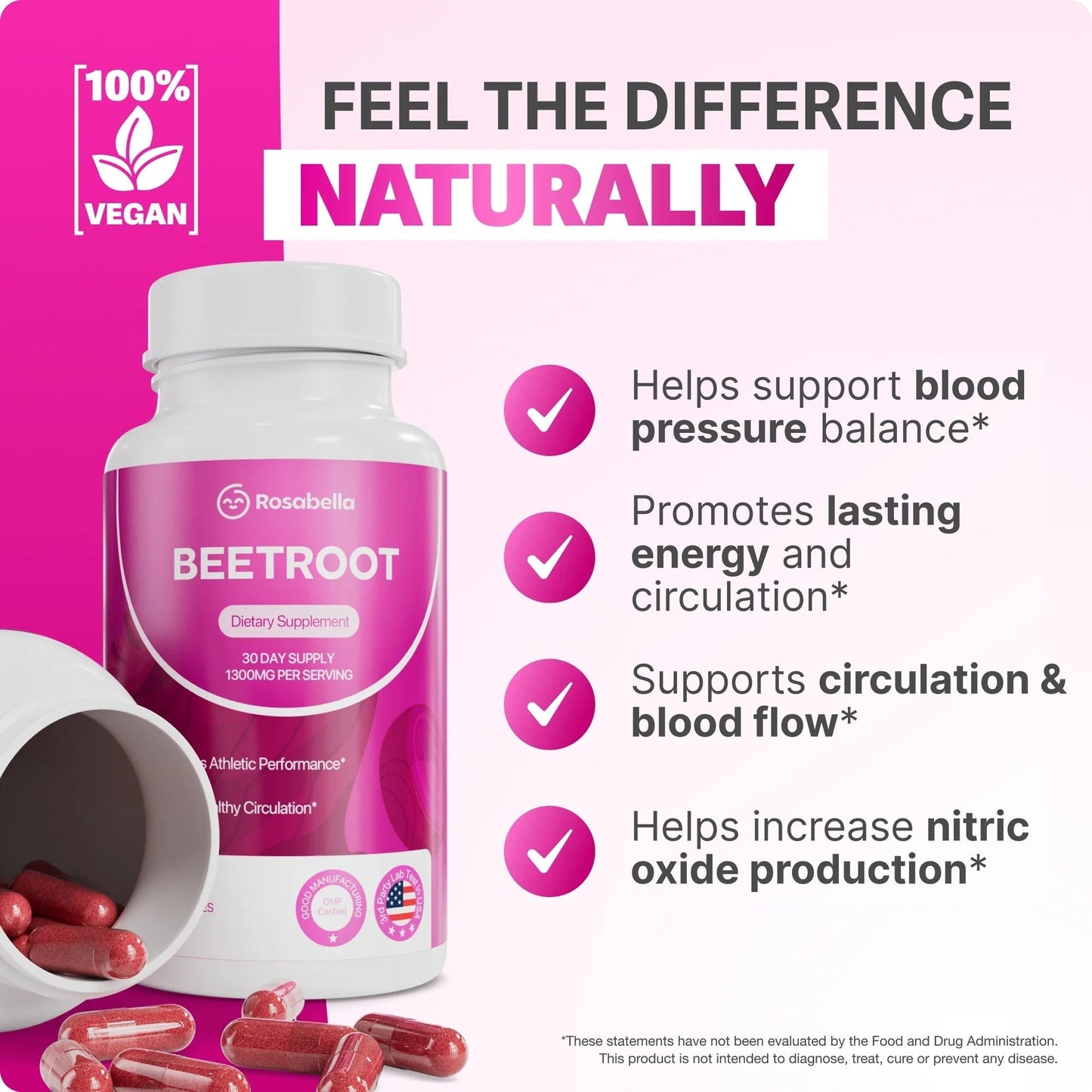 Organic Beet Root Capsules - 1300mg Beet Root Powder Aids Healthy Circulation & Vitality, Non-GMO, Beet Root Supplement - 60 Capsules, 30-Day Supply