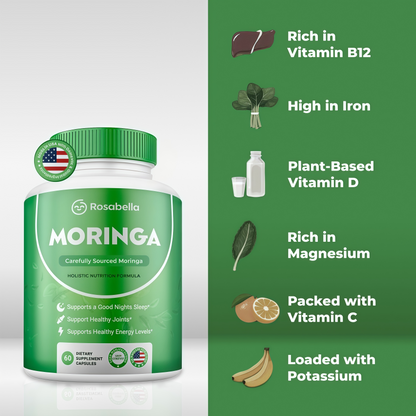 Moringa Capsules - Pure Moringa Powder, Energy, Skin, Immune & Gut Health Superfood, Rich in Antioxidants, Essential Vitamins & Amino Acids, Natural Green Superfood Supplement - 60 Count