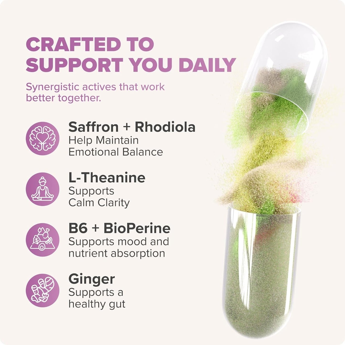 Saffron Blend Supplement for Men & Women – Saffron, B6, Magnesium & Herbal Extract Capsules – Supports Mood, Focus & Clarity – Non-GMO, Gluten-Free – 60 Capsules – 30-Day Supply
