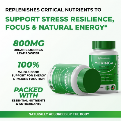 Moringa Capsules - Pure Moringa Powder, Energy, Skin, Immune & Gut Health Superfood, Rich in Antioxidants, Essential Vitamins & Amino Acids, Natural Green Superfood Supplement - 60 Count